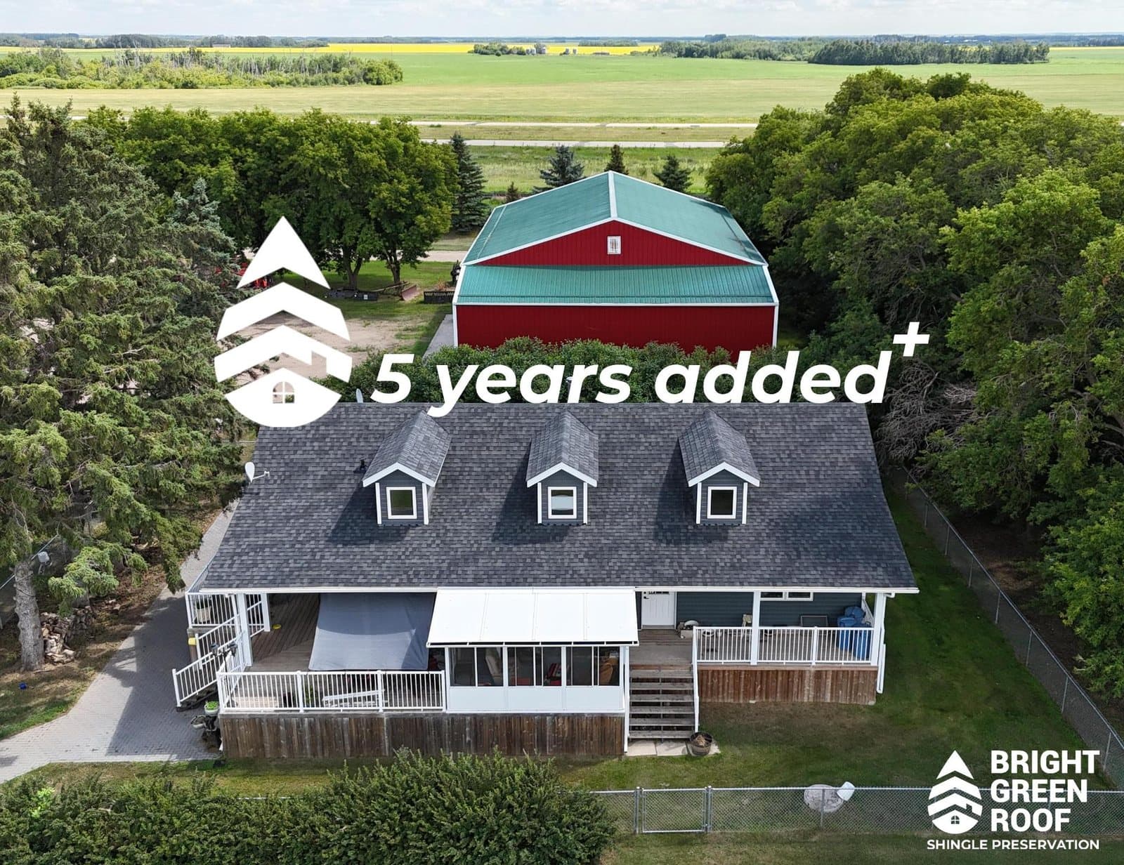 Aerial view of a Saskatchewan roof preserved by Bright Green Roof